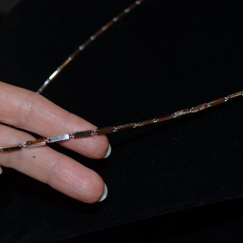 Monet Necklace Silver Rectangular Prisms 3/8' Lin… - image 4